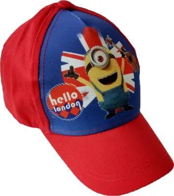 Produktbild von Minions Mütze Kappe Baseball Cap "Hello London" mit Klettverschluss für Kinder, Größe 54 in rot, Fanartikel