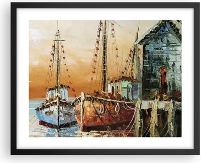 Produktbild von Gerahmtes Poster - Schwarzer Rahmen - Kutter Hafen Öl - 50x40 cm - Wand Bild - Wanddeko - Wandbilder - Kunstposter - Wandposter - Bilderrahmen - Bilder - Kunstdruck - Wandbild - P2BAA50x40-4216