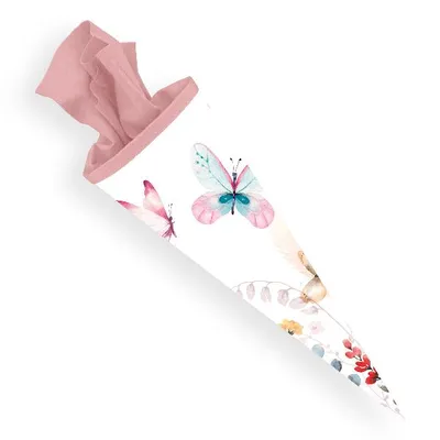 Produktbild von itenga Schultüte Zuckertüte 70cm rund Schmetterling Filzverschluss rosa