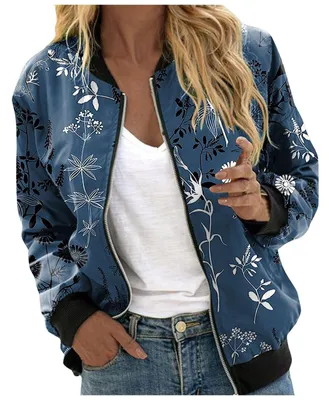 Image de Veste bomber botanique à motif floral, vert et bleu