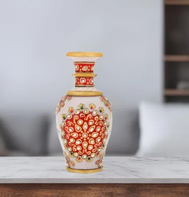 Marmorvase, Blumentopf, Deko, 16 cm, handbemalt, indisches Geschenk