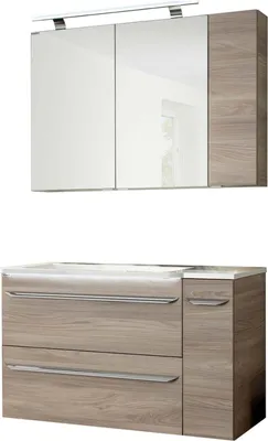 Produktbild von Fackelmann LUXOR Badmöbel Set 5-teilig 100 cm, Braun + LED-Spiegelschrank + Schränke rechts