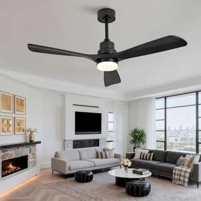 Produktbild von AIORBER Deckenventilator mit Licht und Fernbedienung, 52 Zoll, Massivholz Spiralflügel, leiser DC Motor, 6 Stufen, 3CCT dimmbar, Reversibel, Schwarz