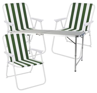 Productafbeelding van Complete set van 4 campingmeubels, aluminium, 120x60x58/70 cm, groen-wit