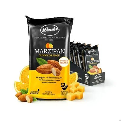 Produktbild von Lemke Sunny Orange Marzipan, 14 x 200g/Marzipan mit Orange- Vegan- Backmarzipan