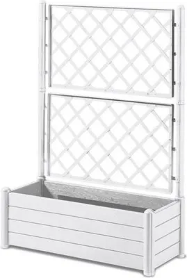 Image de Jardinière Rectangulaire avec Treillis Stefanplast, Effet Bois, 100 x 43 x H 142 cm, 80 L, Blanc
