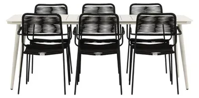 Image de Lina set de jardin table 90x200cm 6 chaises Lindos noir.