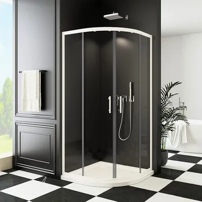 Produktbild von Runddusche Duschkabine 90x90cm Weiß Schiebetür Viertelkreis Dusche Doppel Eckeinstieg Duschtür Duschabtrennung Eckdusche 6mm ESG NANO Beschichtet Sicherheisklarglas Höhe 185cm