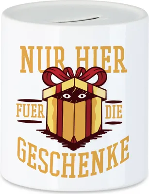 Produktbild von Nur für die Geschenke hier Spardose Weihnachten Geschenkidee lustige Tasse mit Motiv Christmas Party