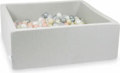 Produktbild von Bällebad 110x110x40cm hellgrau – Mit 600 Bällen / transparent, perlmutt, silber, roségold, hellgold
