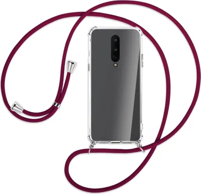 Produktbild von Handykette Backcover-Schutzhülle mit Band (Metall silberfarben) für OnePlus 8 - dunkelrot