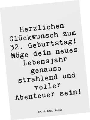Produktbild von Mr. & Mrs. Panda Postkarte Spruch 32. Geburtstag Abenteuer - Weiß - Geschenk, Geburtstagskind, Jubiläum, Ansichtskarte, Happy Birthday, Ansichtskarten, Grußkarte, Alter