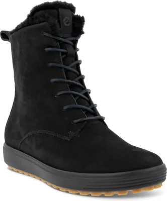 A black lace-up boot with a fur lining.