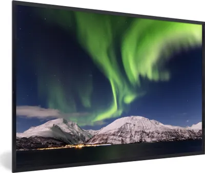 Produktbild von MuchoWow® MuchoWow® Gerahmtes Poster Nordlichter - Landschaft - Norwegen 60x40 cm - Poster mit zchwarzem Bilderrahmen - Printing - Wanddeko Schlafzimmer