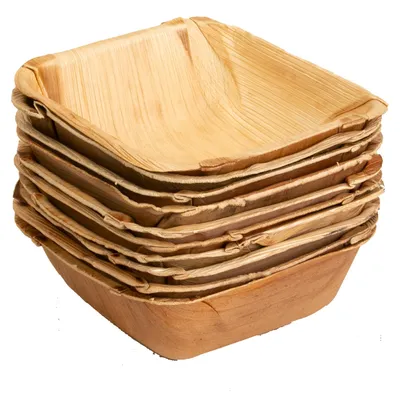 Image de 10 coupelles carrées en feuille de palmier, dimensions : 14 cm x 14 cm