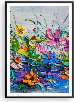 Produktbild von Gerahmtes Poster - Schwarzer Rahmen - Blumen die Farben pastos - 70x100 cm - Wand Bild - Wanddeko - Wandbilder - Kunstposter - Wandposter - Bilderrahmen - Bilder - Kunstdruck - P2BPA70x100-4521