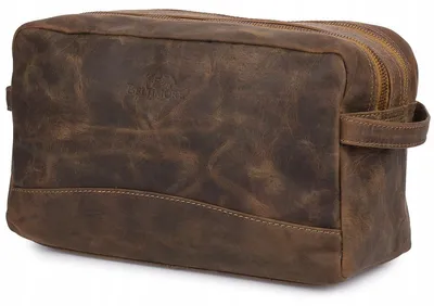 Produktbild von Uni-Kosmetiktasche aus Leder, braun, zweikammerig, Reiseausführung, Marke Beltimore