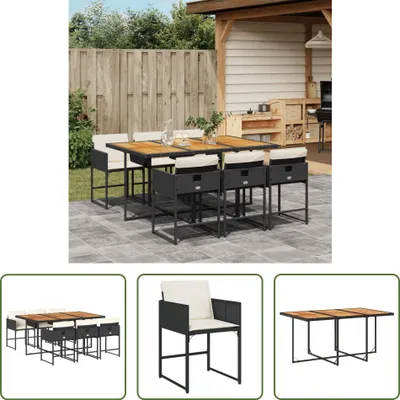 Produktbild von The Living Store 7-tlg. Garten-Essgruppe mit Kissen Schwarz Poly Rattan