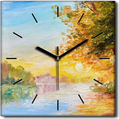 Produktbild von Coloray Uhr auf Leinwand 30x30 cm Wand Uhr Dekoration Wohnzimmer Segeltuch schwarze Hände -Landschaft des Flusswaldes
