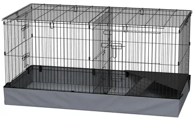Produktbild von PawHut Kleintierkäfig mit Laufstall, Kleintierstall mit Rampe, Trennwand Schwarz