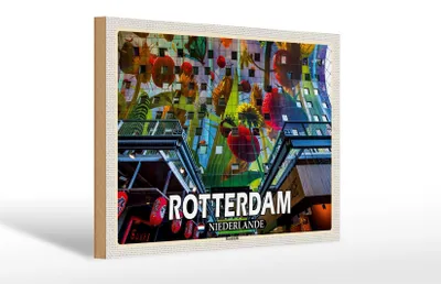 Produktbild von Holzschild Reise 30x20cm Rotterdam Niederlande Markthalle