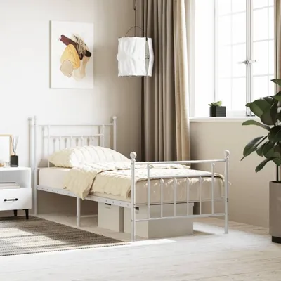 Produktbild von [Home] Bettgestell mit Kopf- und Fußteil Metall Weiß 90x200 cm , Neue Mode 2024 im häuslichen Leben