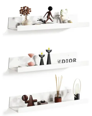Image de Étagères murales suspendues, lot de 3, 38 cm, étagères en acrylique blanc pour tableaux, livres, figurines, photos, maquillage, étagères murales pour le salon, la salle de bains, la chambre à coucher, la cuisine