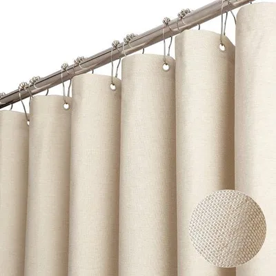 Produktbild von Beige-Linnen-Duschvorhang - wasserdicht und schimmelschutz - einstückig - 240x200cm