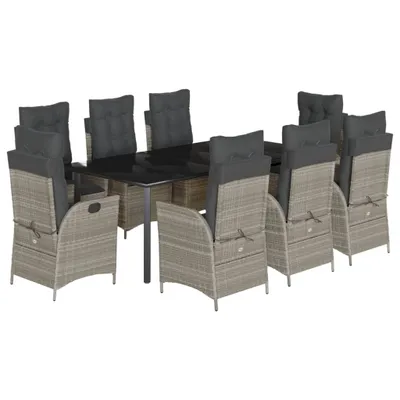 Produktbild von vidaXL 9-tlg. Garten-Essgruppe mit Kissen Hellgrau Poly Rattan