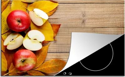 Produktbild von KitchenYeah© Herdabdeckplatte Apfel - Blätter - Herbst - Obst , 81x52cm, Küche Deko, Glaskeramikkochfeld Herdabdeckung, Abdeckplatte fùr Kochfeld