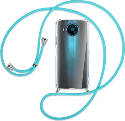 Produktbild von Handykette Backcover-Schutzhülle mit Band (Metall silberfarben) für Nokia 8.3 5G - türkis