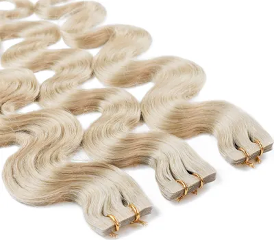 Obrázok produktu pre hair2heart Pásky na predlžovanie ľudských vlasov vlnité - 10 pások 2,5 g 40 cm 10/1 svetlá blond popolavá