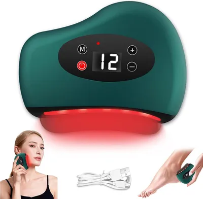 Produktbild von Gua Sha Massagegerät für Füße, mit Wärme 42°C, Rotlicht & 12 Vibrationsmodi, wasserdicht, für Fußsohlen, Waden, Nacken & Rücken