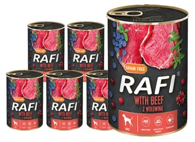Produktbild von Rafi Nassfutter für Hunde mit Rind, Preiselbeeren und Heidelbeeren Dose Set 12 x 800 g