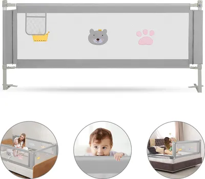 Produktbild von Clanmacy 200cm Bettgitter Bettschutzgitter Kinderbettgitter Höhenverstellbar Babybettgitter Rausfallschutz Für Babys Und Kinder Familienbett und Kinderbett