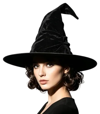 Hexenhut aus Samt, schwarz, für Erwachsene, Halloween-Kostüm