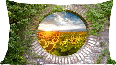 Produktbild von MuchoWow® Zierkissen Sofakissen Wohnzimmer Dekokissen 60x40 cm Sonnenblumen - Ansicht - Blumen - Sonne - Kopfkissen - Polster mit Foto