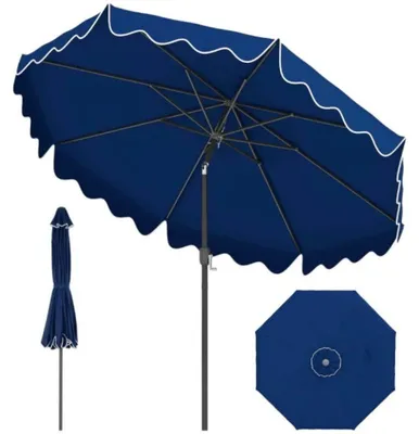 Image de Parasol de jardin avec manivelle et inclinaison de 30°, modèle NP13392NY, diamètre 270 cm, couleur bleu foncé