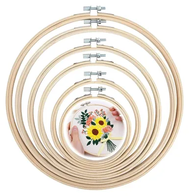 6 Bambus-Stickrahmen, verstellbar, 13–20 cm