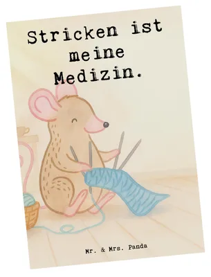 Produktbild von Mr. & Mrs. Panda Postkarte Maus Stricken Design - Weiß - Geschenk, bildkarte, Postkarten, DIY, Ansichtskarte, Grußkarte, einzelkarte