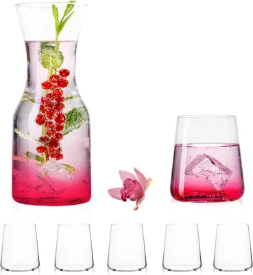 Produktbild von IMPERIAL Trinkgläser & Karaffe Set aus Glas 450ml / 1100ml 7Teilig Wassergläser Wasserkaraffe Saftgläser Glaskanne Kanne