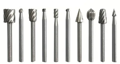 Zdjęcie produktu dla INF Zestaw 10 frezów obrotowych ze stali wolframowej, srebrny, rozmiar 4cm x 0.8cm, wysokiej prędkości do rzeźbienia drewna, kompatybilne z Dremel 3000
