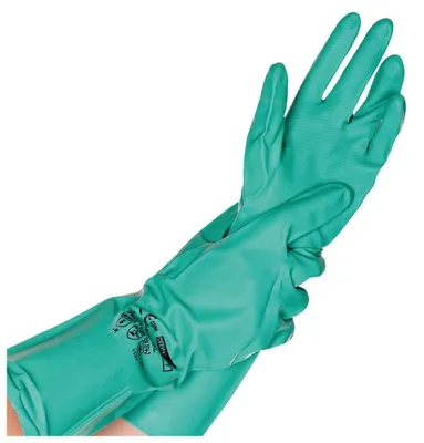 Zdjęcie produktu dla 12x Hygostar 2661 Chemikalienschutzhandschuhe Professional grün Gr. 9/L Nitril beflockt Länge 34 cm