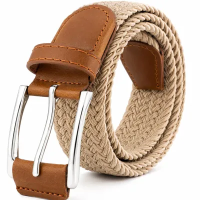 Produktbild von Flechtgürtel Elastisch für Damen & Herren, Stretchgürtel Dehnbar, Stoffgürtel 3,5 cm Breit, 125 cm Lang, KI-generiertes Bild