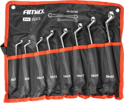 Produktbild von Abgewinkelte Ringschlüssel-Set 6-22 mm | 8-teilig | CRV Stahl | AMIO-04196