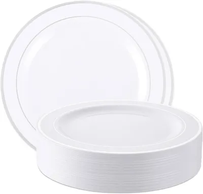 Productafbeelding van Plastic borden - Set van 40 - 26 cm - Herbruikbare kunststof borden - Herbruikbaar - Feestborden - Feestservies - Witte