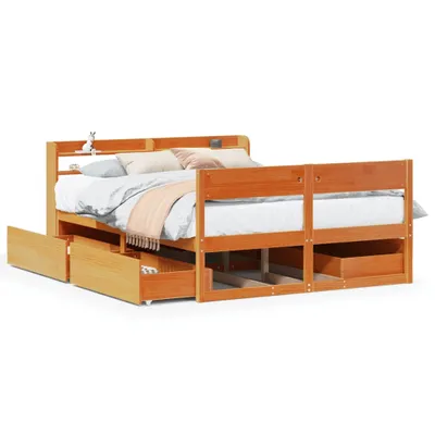 Produktbild von vidaXL Massivholzbett ohne Matratze Wachsbraun 140x190 cm Kiefernholz