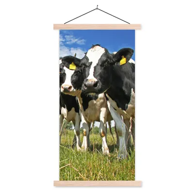 Produktbild von MuchoWow® Textilposter Kühe - Gras - Wiese - Tiere 60x120 cm mit holzfarbenen Rahmen - Holz