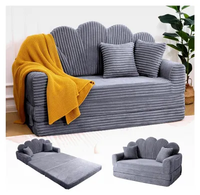 Produktbild von Schlafsofa 2-Sitzer mit Schlaffunktion aus Cord & Schaum, Klappbar, 153x267cm, inkl. 2 Kissen & Seitentaschen, Grau