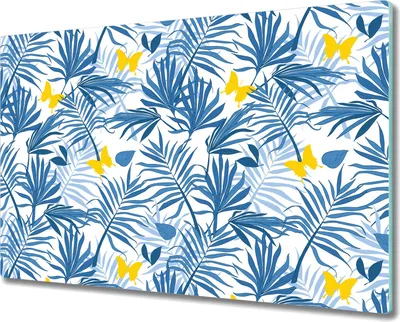 Produktbild von Glas-Herdabdeckplatte Glaskeramikkochfeld-Abdeckung - 80x52 cm - blaue Blätter und Schmetterlinge